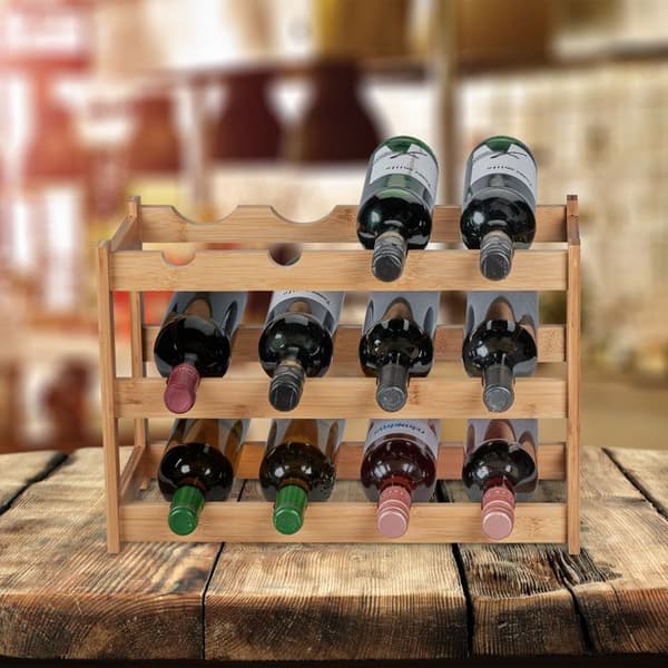 Relaxdays Vinracks, 12 platser, bambu, HxBxD: 30 x 45 x 23,5 cm, icke-fix, kök, bar, natur