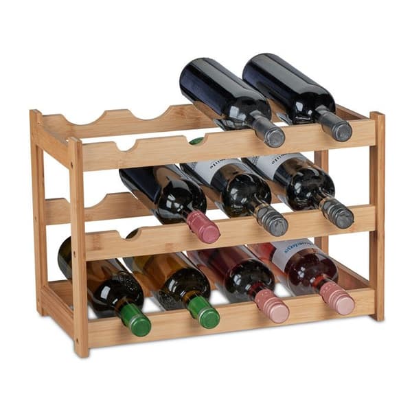 Relaxdays Vinracks, 12 platser, bambu, HxBxD: 30 x 45 x 23,5 cm, icke-fix, kök, bar, natur