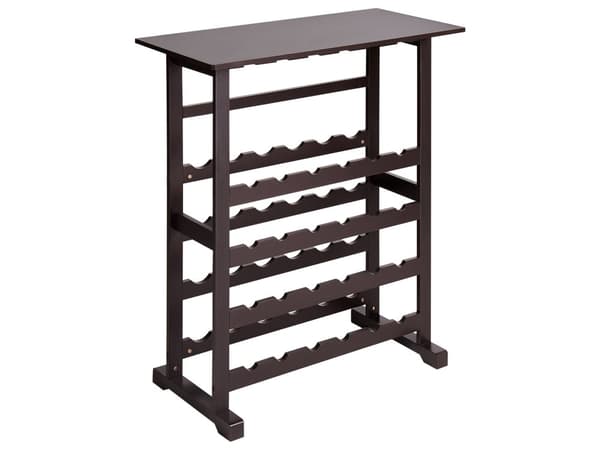Vinreol Mørkebrun MDF fyrretræ ben 80 x 40 x 91 cm til flasker og glas Klassisk elegant stil boligindretning