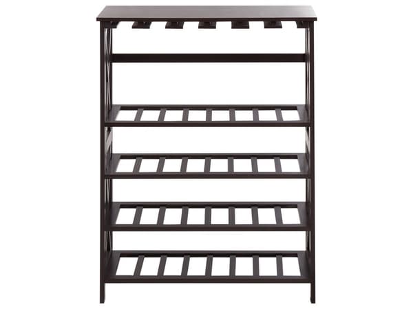 Vinreol Mørkebrun MDF fyrretræ ben 73 x 29 x 90 cm til flasker og glas Klassisk elegant stil boligindretning