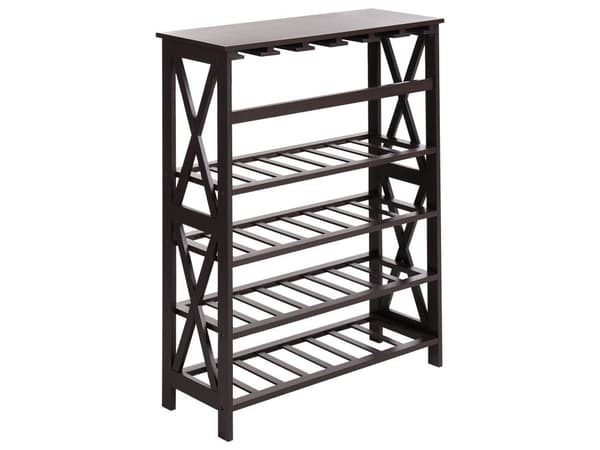 Vinreol Mørkebrun MDF fyrretræ ben 73 x 29 x 90 cm til flasker og glas Klassisk elegant stil boligindretning