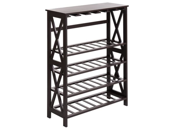 Vinreol Mørkebrun MDF fyrretræ ben 73 x 29 x 90 cm til flasker og glas Klassisk elegant stil boligindretning