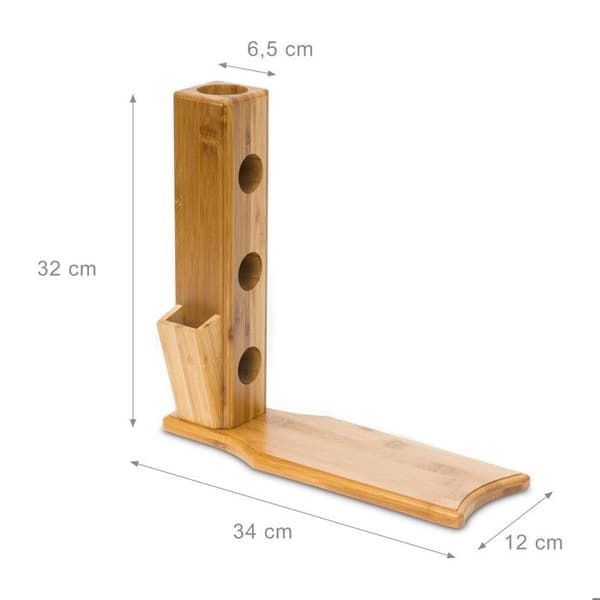 Relaxdays Vinflaskhållare, i bambu, liten stödför 3 flaskor, H x B x D: 32 x 12 x 34 cm, natur