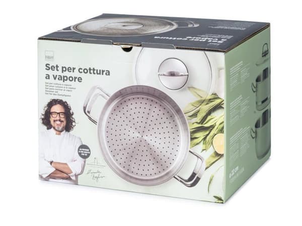 H-h - 7814522 - Set för ångkokning i rostfritt stål 18/10 med tredubbelt botten, cm22