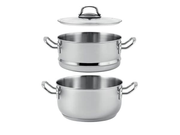 H-h - 7814522 - Set för ångkokning i rostfritt stål 18/10 med tredubbelt botten, cm22