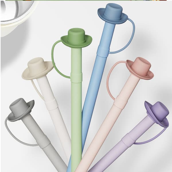 INF 6-pack silikon sugrör med lock och 1 rengöringsborstar