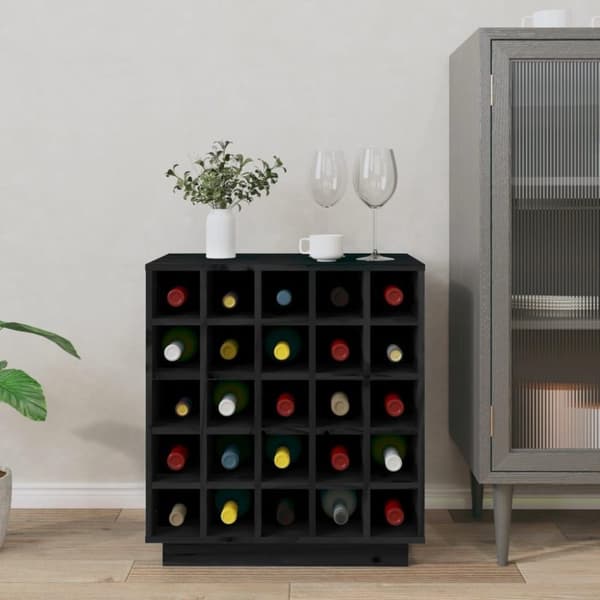 vidaXL Vinskab 55,5x34x61 cm massivt fyrretræ sort