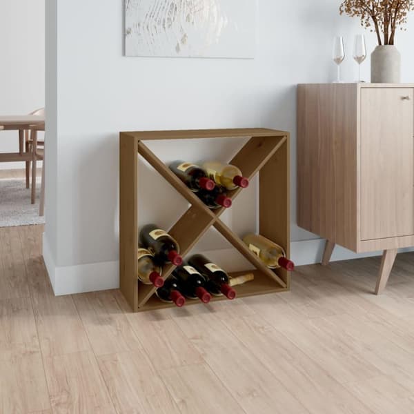 vidaXL vinreol 62x25x62 cm massivt fyrretræ gyldenbrun