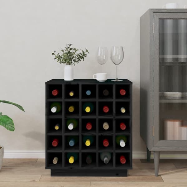 vidaXL Vinskab 55,5x34x61 cm massivt fyrretræ sort -  Vin- & spiritusskabe