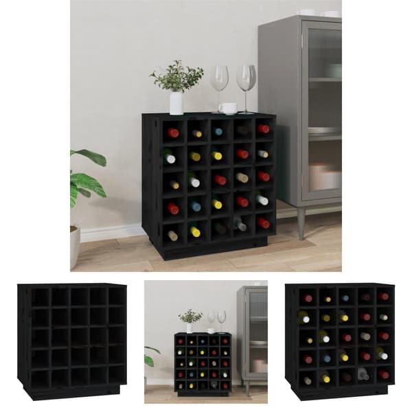 The Living Store Vinskab 55,5x34x61 cm massivt fyrretræ sort -  Vin- & spiritusskabe
