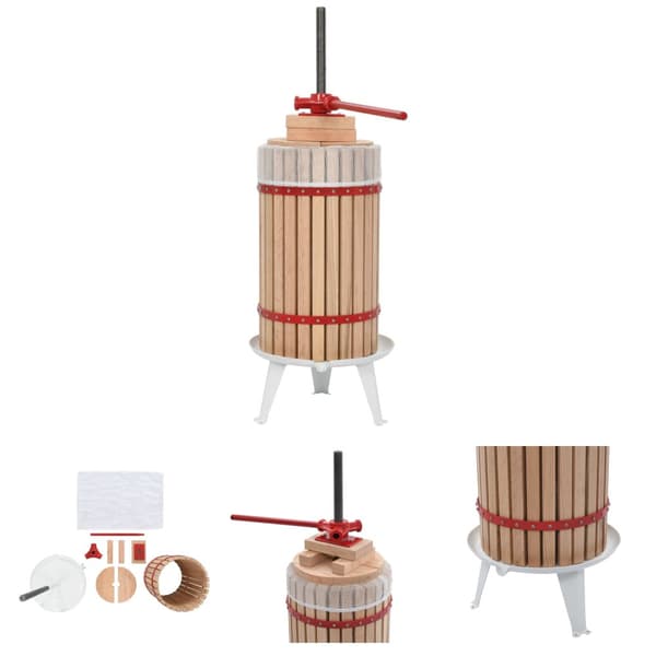 The Living Store frugt- og vinpresser med stofpose 30 l egetræ -  Vinbrygning