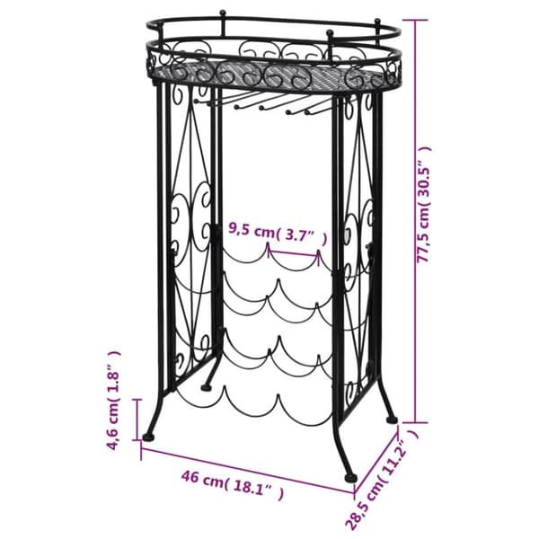 vidaXL vinreol med glasholder 9 flasker metal