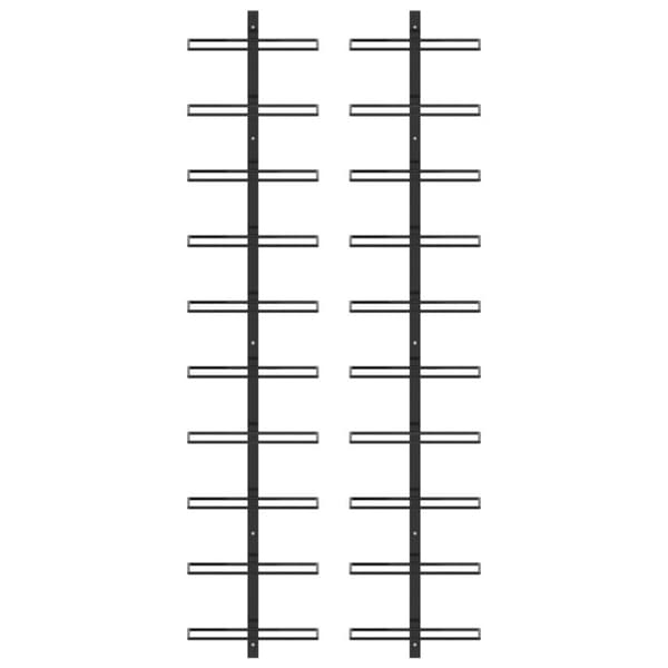 vidaXL Väggmonterat vinställ för 20 flaskor 2 st svart metall