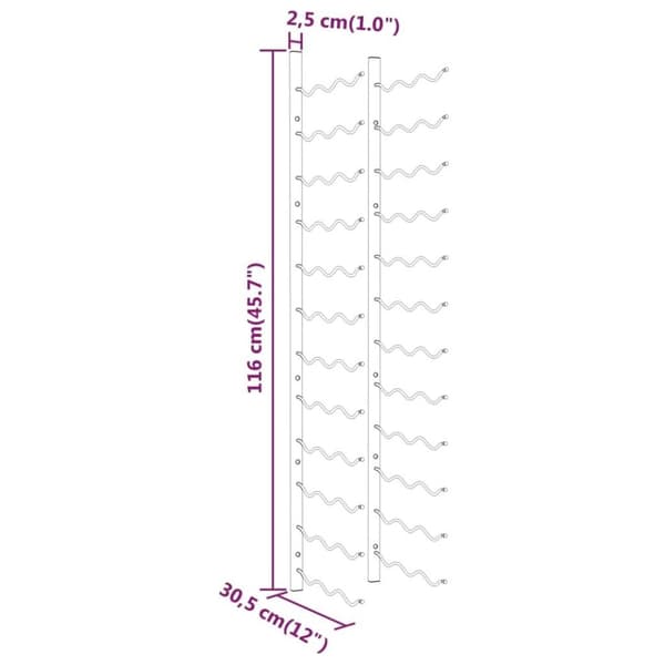 vidaXL Veggmontert vinstativ for 36 flasker 2 stk hvit jern