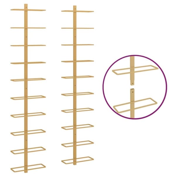 vidaXL Veggmontert vinstativ for 10 flasker 2 stk gull metall