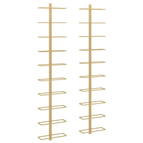 vidaXL Veggmontert vinstativ for 10 flasker 2 stk gull metall