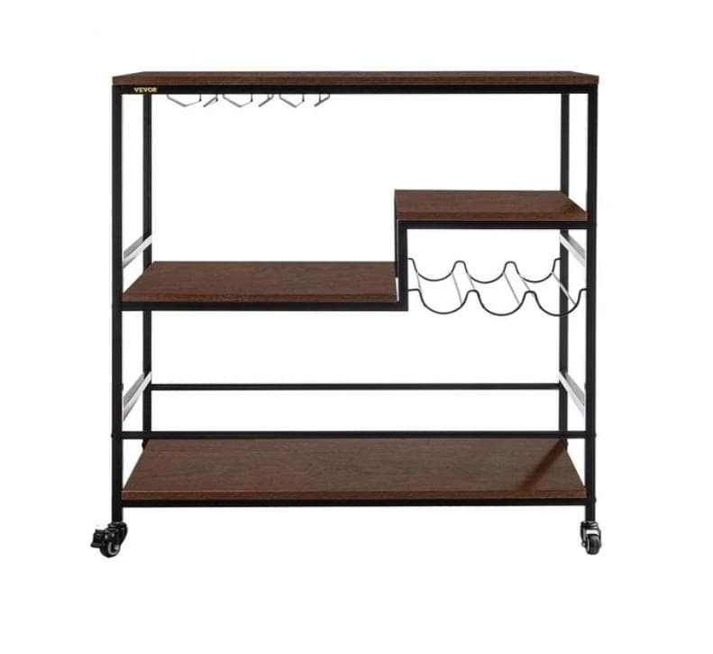 Industrial Wine Rack - 3 Tier - Shopping Cart - On Wheels - Glass Holder - Brown
