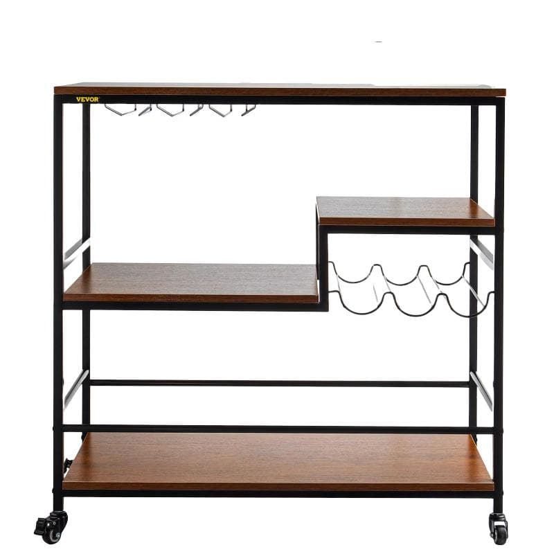 3-Tier rustik Bar Vin Kuggstång - serveringsvagn Glashållare på hjul