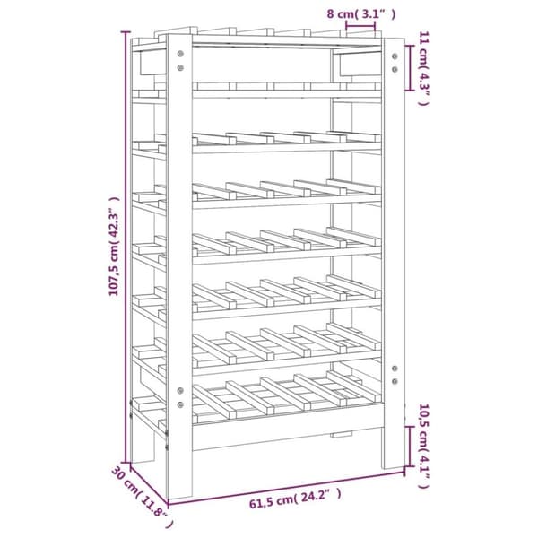 vidaXL vinreol 61,5x30x107,5 cm massivt fyrretræ
