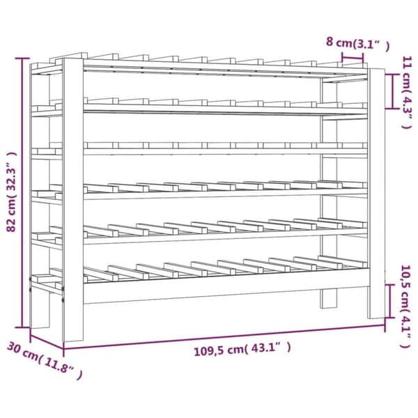 vidaXL vinreol 109,5x30x82 cm massivt fyrretræ