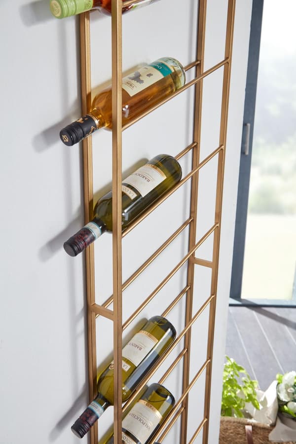 Rootz stativ væg metal guld 36x150x8 cm stor til 8 flasker - Design væghylde til køkkenet - Flaskestativ Hængende Smal Vægmonteret