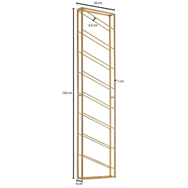 Rootz stativ væg metal guld 36x150x8 cm stor til 8 flasker - Design væghylde til køkkenet - Flaskestativ Hængende Smal Vægmonteret