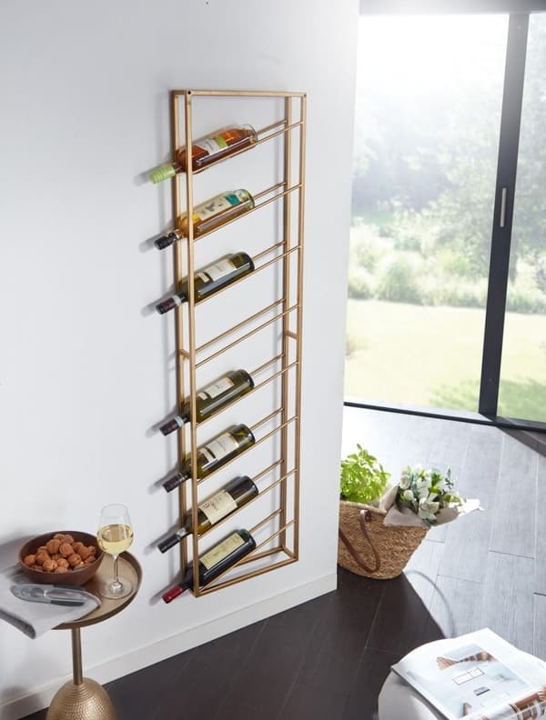 Rootz stativ væg metal guld 36x150x8 cm stor til 8 flasker - Design væghylde til køkkenet - Flaskestativ Hængende Smal Vægmonteret