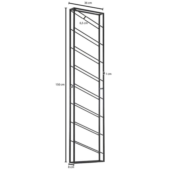 Rootz seinähylly metalli musta 36x150x8 cm iso 8 pullolle - Design seinähylly keittiöön - Pulloteline Ripustettava Kapea Seinäasennus
