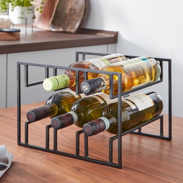 Rootz vinflaskhållare för 6 flaskor 29x21x25 cm vinställ svart metall - Flaskhållare Iron Modern - Vinställ vinhållare bord kök