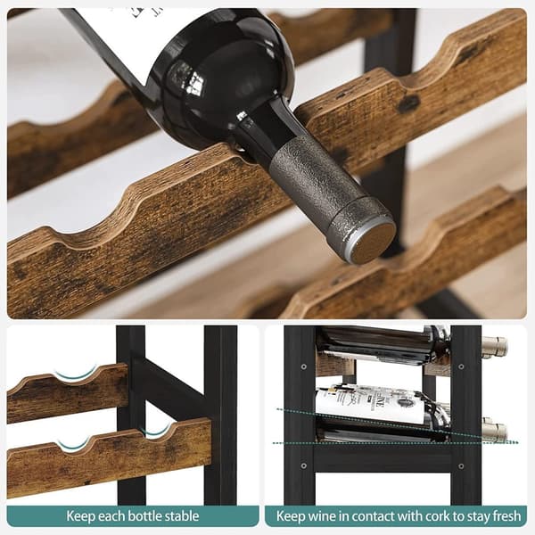 Rootz vinreol med glasholdere - vinholder - flaskereol - stående - industriel - brun og sort - 66 x 30 x 100 cm