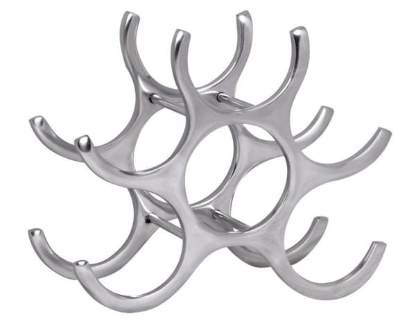 Rootz design vinställ i aluminium 6 flaskor i silver 29x24x14 cm - Flaskställ vintillbehör platt modernt - Metall Dekorativ vinflaskhållare Smal köksh