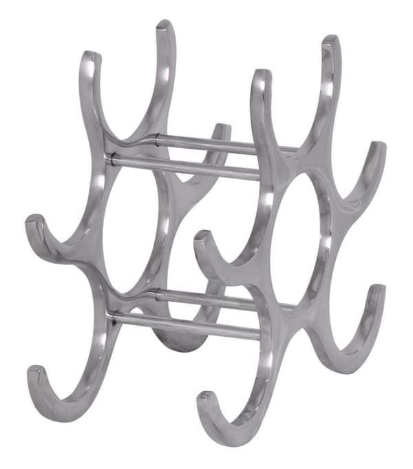 Rootz design vinställ i aluminium 6 flaskor i silver 29x24x14 cm - Flaskställ vintillbehör platt modernt - Metall Dekorativ vinflaskhållare Smal köksh