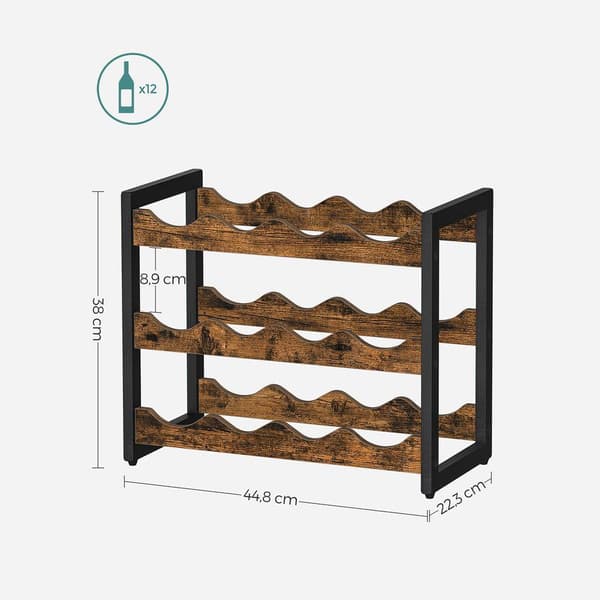 Rootz vinställ - Vinställ för 12 flaskor - Väggmonterat vinställ - Vinställ i trä - Rustikt vinställ - Vertikalt vinställ - Bambu - MDF - Vintage Brun