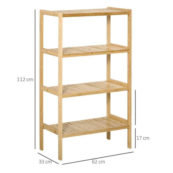Rootz opbevaringsstativ - 4-lags bambushylde - Stue - Badeværelse - Balkon - Køkken - Naturlig - 62 x 33 x 112 cm