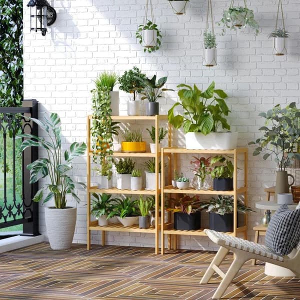 Rootz opbevaringsstativ - 4-lags bambushylde - Stue - Badeværelse - Balkon - Køkken - Naturlig - 62 x 33 x 112 cm