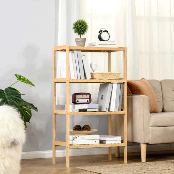 Rootz opbevaringsstativ - 4-lags bambushylde - Stue - Badeværelse - Balkon - Køkken - Naturlig - 62 x 33 x 112 cm