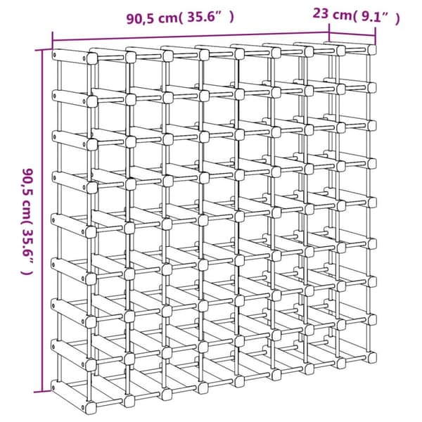 vidaXL Vinstativ for 72 flasker 90,5x23x90,5 cm heltre furu