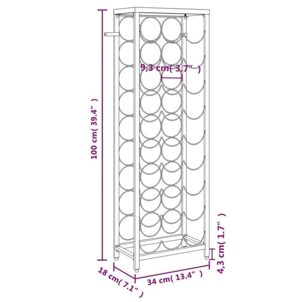 vidaXL vinreol til 27 flasker 34x18x100 cm smedejern sort