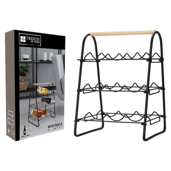 Home&Styling vinreol til 9 flasker metal sort og naturfarvet