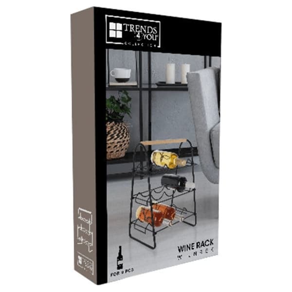 Home&Styling vinreol til 9 flasker metal sort og naturfarvet