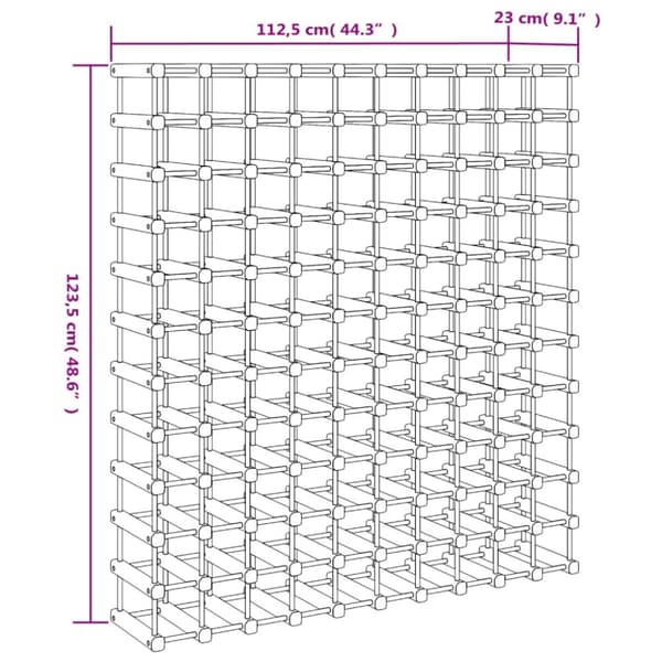 vinreol til 120 flasker 112,5x23x123,5 cm massivt fyrretræ