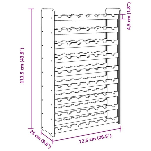 vidaXL Viiniteline 72,5x25x111,5 cm täysi mänty