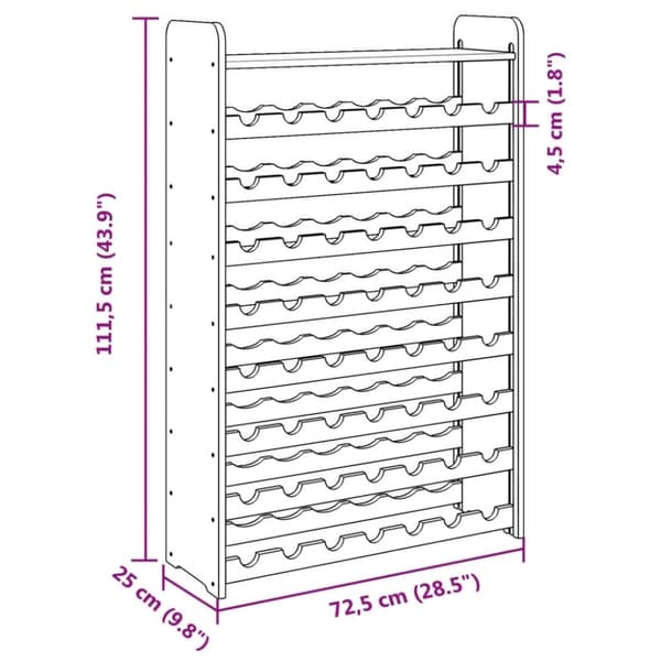 vidaXL vinreol med topplade 72,5x25x111,5 cm massivt fyrretræ