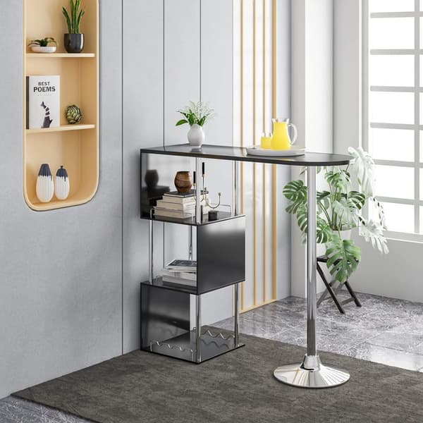 Rootz Modern S-muotoinen baaripöytä - Säilytysbaaripöytä - Viinitelinepöytä - Tilaa säästävä - Kestävä - Helppo huoltaa - 113cm x 105cm x 40cm