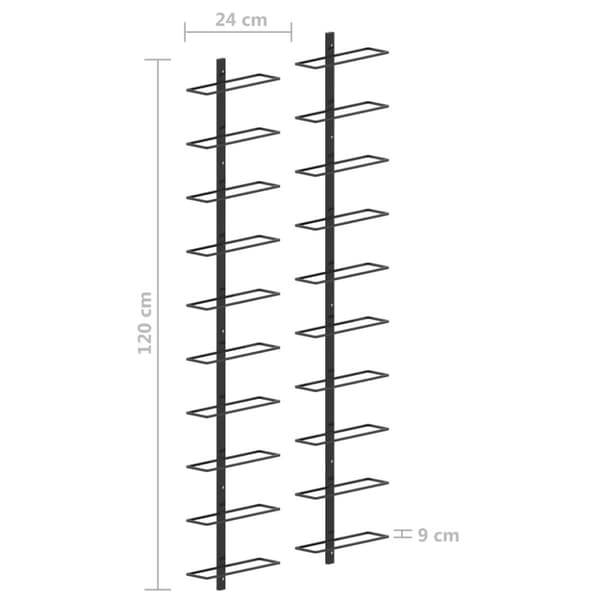 The Living Store væghængte vinreoler 2 stk. til 20 vinflasker metal sort -  Vinreoler