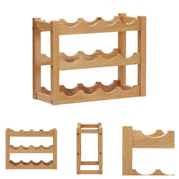 The Living Store vinreol til 12 flasker 47x21x36 cm massivt egetræ -  Vinreoler