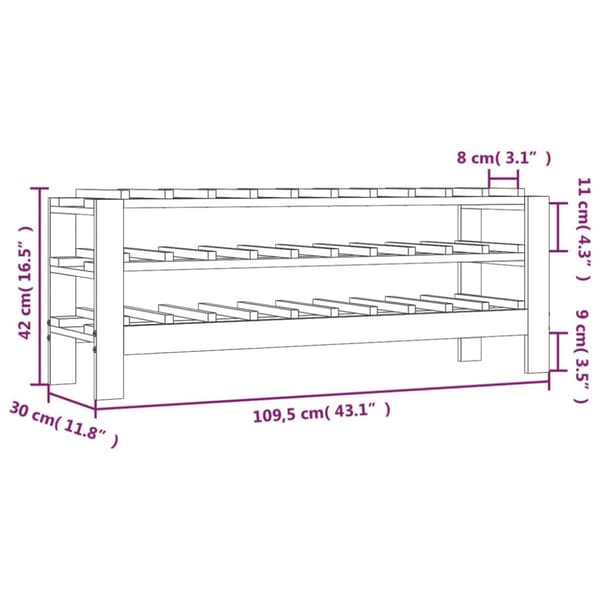 The Living Store vinreol 109,5x30x42 cm massivt fyrretræ -  Vinreoler
