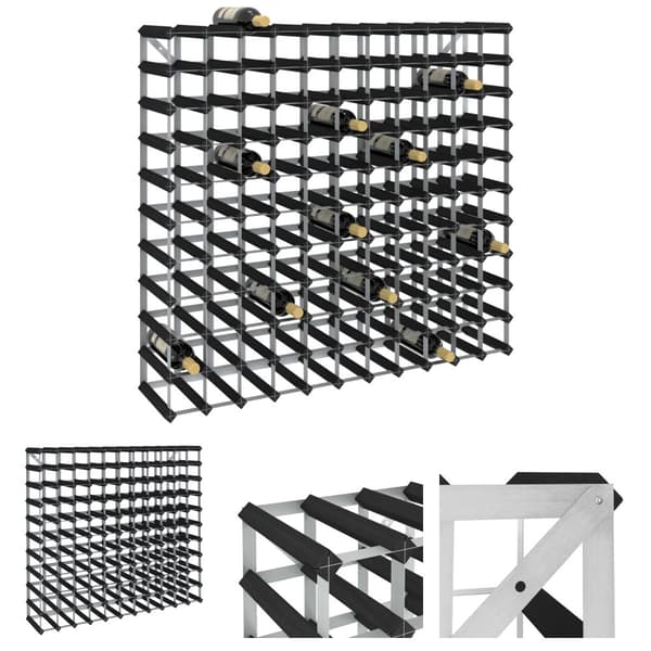 The Living Store vinreol til 120 flasker massivt fyrretræ sort -  Vinreoler