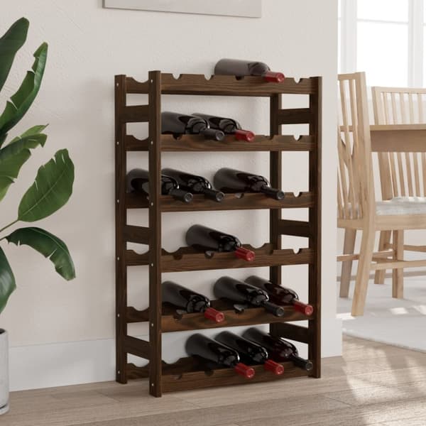 The Living Store vinreol til 30 flasker massivt fyrretræ brun -  Vinreoler