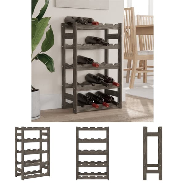The Living Store vinreol til 20 flasker massivt fyrretræ grå - Vinreoler